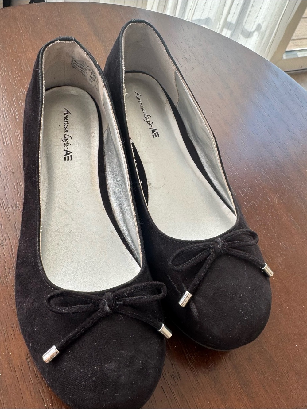 American Eagle Outfitters Black Suede-Look Bow Flats